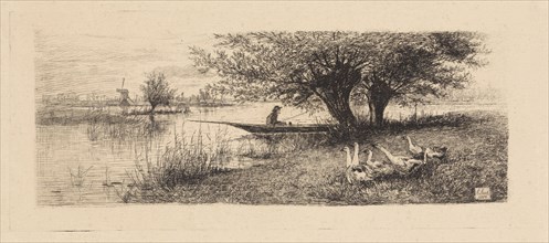 River Landscape with a man in a boat, Elias Stark, 1886