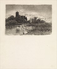 View of the Sint Urbanuskerk in Bovenkerk with on the water a sailing boat, The Netherlands, print