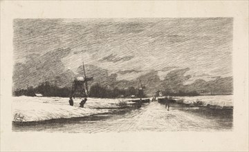 Skaters in a Dutch landscape, Elias Stark, 1887