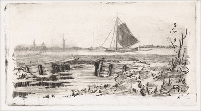 Sailing ship on a river, Elias Stark, 1859 - 1888