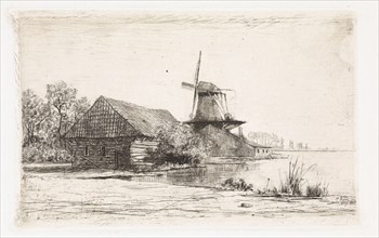 Barn and windmill on the water, Elias Stark, 1887