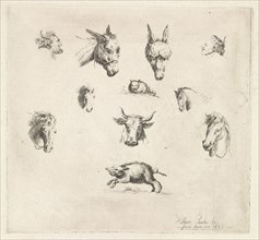 Animal heads and satyrs, print maker: William Bikker-Top, 1823
