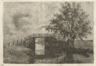 Landscape with bridge over ditch and willow on shore, Johanna HenriÃ«tte Besier, 1875 - 1944