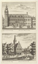 Two views in Alkmaar with the City Hall and de waag, The Netherlands, Leonard Schenk, Abraham