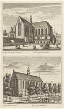 Two views in Alkmaar with the Great Church and the Chapel Church, The Netherlands, Leonard Schenk,
