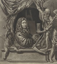 Self Portrait of Michiel van Musscher in allegorical frame, Michiel van Musscher, 1685