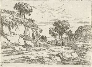 Rocky Landscape with donkey herder, Jan van Ossenbeeck, 1647 - 1674