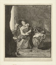 Mother with sleeping child, print maker: Louis Bernard Coclers, 1756 - 1817