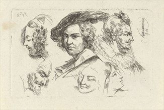 Study Sheet with six heads, print maker: Cornelis Kruseman, 1818