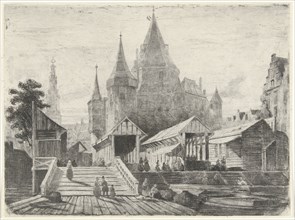 View of the Nieuwmarkt in Amsterdam, The Netherlands, Lambertus Hardenberg 1822-1900, 1849