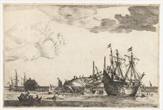 Two ships are ready for repair, Reinier Nooms, 1650-1664