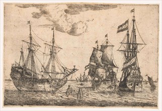 Three moored sailing boats, Reinier Nooms, 1650 - 1664