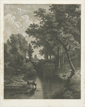 Forest scene with cows in a stream, Jan van Lokhorst, Willem Roelofs (I), 1847 - 1874