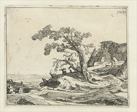 Landscape with tree, Pieter de Molijn, print maker: Cornelis van Kittensteyn attributed to, 1623 -