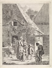 Farmers and children near a farm, Johannes Christiaan Janson, 1778 - 1823