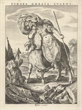 Female personification of the continent of Europe represented as a woman in armor on bull, Cornelis