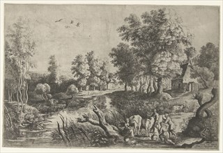 Peasants and cattle by a stream, Lucas van Uden, Peter Paul Rubens, Frans van den Wijngaerde, 1605