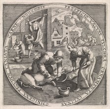 November: slaughter time, Anonymous, Crispijn van de Passe (I), Maerten de Vos, 1574 - 1687