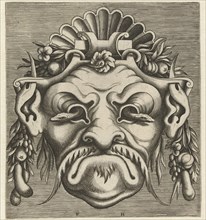 Mask with two snakes that look out of the eye sockets, Frans Huys, Cornelis Floris (II), Hans