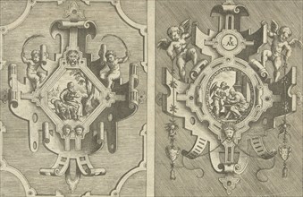 Two cartouches, each depicting an evangelist, Pieter van der Heyden, Jacob Floris, Hieronymus Cock,