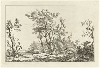 Travelers in a landscape, print maker: Carel Lodewijk Hansen, c. 1780 - 1840