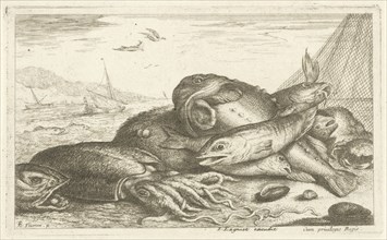 Fishes and a squid, Albert Flamen, Jacques Lagniet, Lodewijk XIV (koning van Frankrijk), 1648 -