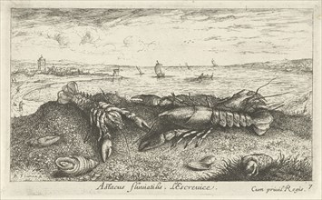 River Landscape with crayfish in the foreground, Albert Flamen, 1664