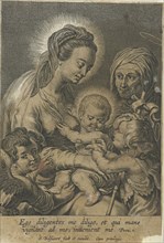 Mary with Child and John the Baptist as a child with Anna, print maker: Schelte Adamsz. Bolswert,