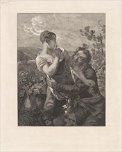 Courting couple in a vineyard, Anonymous, Peter Paul Joseph NoÃ«l, 1817 - 1867