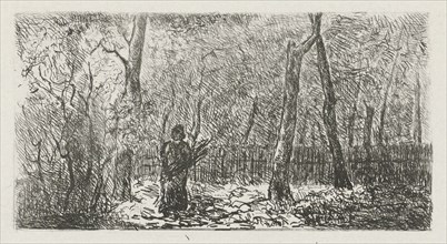 Landscape with a woman wearing branches, Adriaan Pit, 1870 - 1887