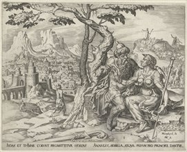 Juda geeft Tamar zijn zegelring. Harmen Jansz Muller, 1564 - 1568, print maker: Harmen Jansz