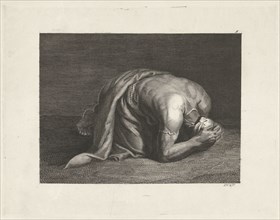 Study of a stooped man, print maker: Johann Wilhelm Kaiser I, Edelinck, 1823 - 1900