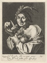Man eating fresh ham, Cornelis van Dalen I, Cornelis Bloemaert II, Anonymous, 1612-1665