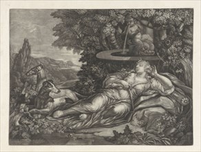 Dormant Diana, print maker: Anonymous, Gerard Valck, Anonymous, 1662 - 1726