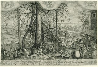 Winter Landscape with winter activities, Johan Barra, 1600 - 1634