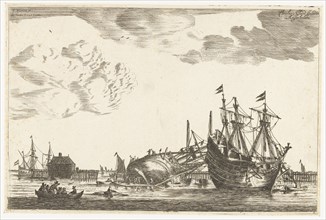 Two ships are ready for repair, Reinier Nooms, 1650 - before 1705