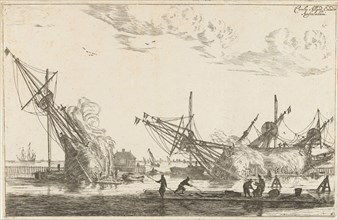Waterproofing of the hulls of three flute ships, Reinier Nooms, 1650 - before 1705, fluyt, fluit or