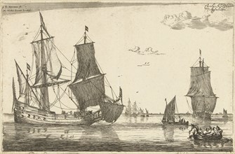 Backwater with a flute ship, Reinier Nooms, 1650 - before 1705, fluyt, fluit or flute is a Dutch