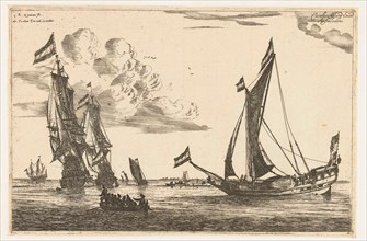 Two warships and a yacht, Reinier Nooms, 1650 - before 1705