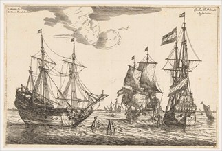 Three moored sailboats, Reinier Nooms, 1650 - before 1705