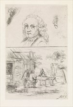 Man's Head and peasants, print maker: Anna Cécile Wilhelmina Jeanette Jacqueline Nahuys, Teniers