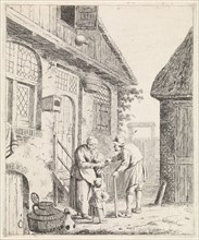 Courtyard with farmers, Johannes Christiaan Janson, Christina Chalon, 1778 - 1823
