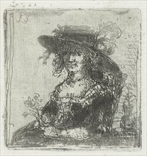 Woman with hat, print maker: Jan Chalon, 1748 - 1795