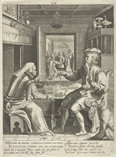 Sixth life of sixty years with man counting his money with his wife, Assuerus van Londerseel,