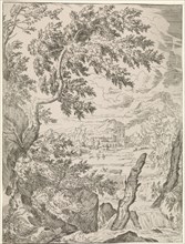 Waterfall with stump, Abraham Genoels, Anonymous, 1650 - 1773