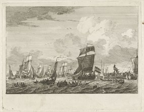 ships heading in Vlaardingen, The Netherlands, Gerrit Groenewegen, 1764 - 1826