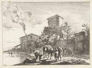 Men and a mule on the Appian Way, Via Appia, Jan Both, 1644-1652