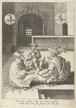 Joseph interprets dreams in prison, Robert de Baudous, Lucas van Leyden, 1591 - 1659