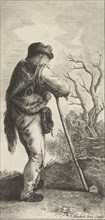 Man leaning on a stick, print maker: Hendrik Bary, 1657 - 1679