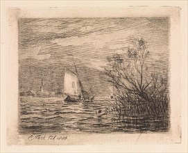 Sailing ship on a river, Elias Stark, 1886